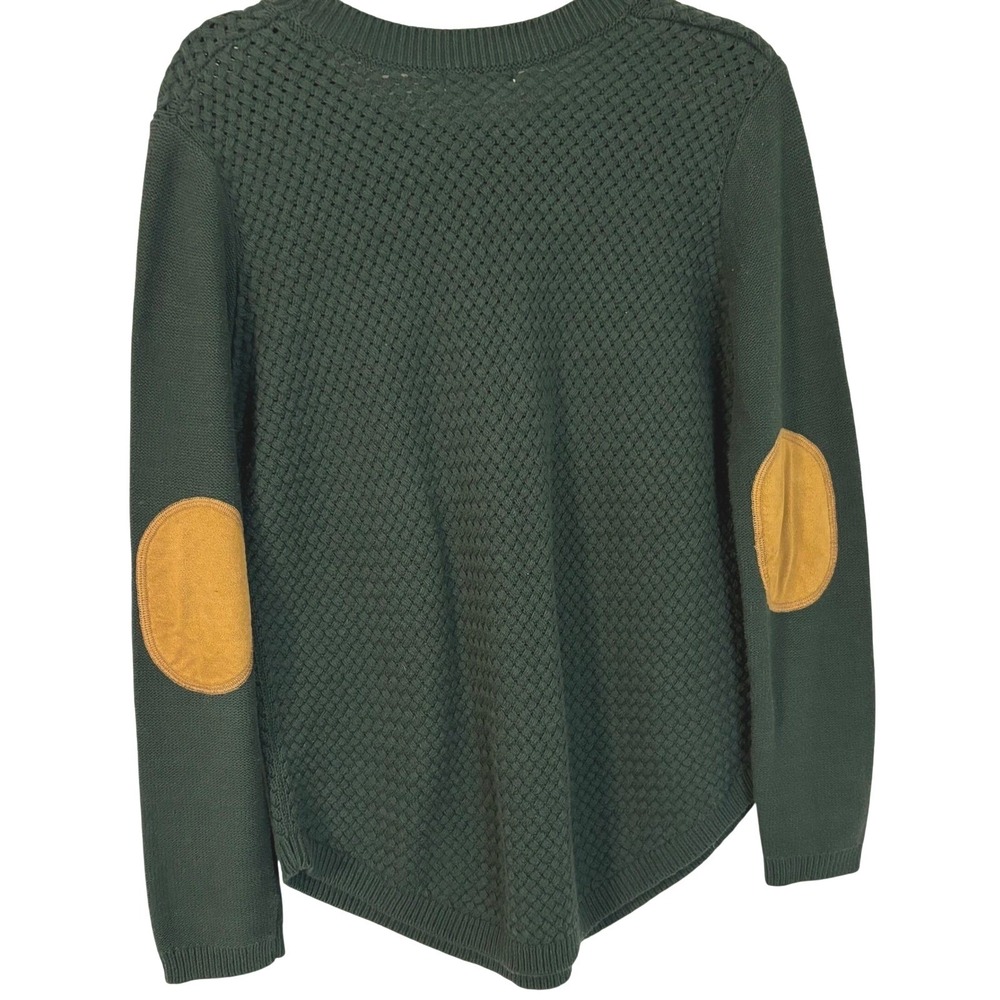 August‎ Mist Green Textured Basketweave Sweater with Elbow Patches Womens Small